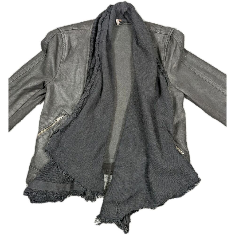 Free People Waxed Denim Moto Jacket Women's 4 Black Whimsigoth Goth Waterfall